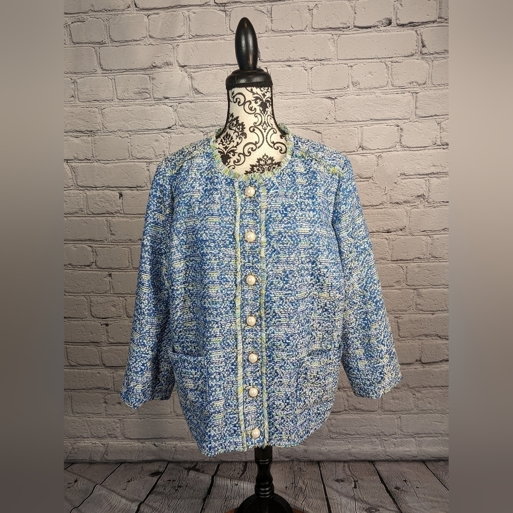 Susan Graver women's button front woven lined plus size 18w jacket pockets BBIN